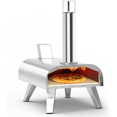 BIG HORN OUTDOORS Pizza Ovens Wood Pellet 12” Pizza Oven Cooking Pizza Maker Portable Stainless Steel Pizza Grill, Silver Portable Party use - Image 1
