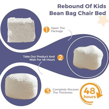 MAXYOYO Kids Bean Bag Chair Bed, Convertible Children Chair to Floor Mattress with Filler, Faux Fur Bean Bag Bed Stuffed Child Sofa Couch for Girl Boy Sleeping, Machine Washable Cover, Beige - Image 5