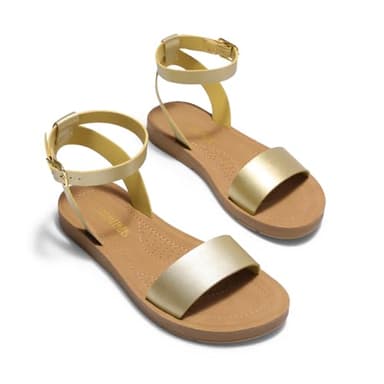 DREAM PAIRS Women’s One Band Ankle Strap Buckle Flat Sandals,Size 6,Gold/Pu,ELENA-5 - Image 5