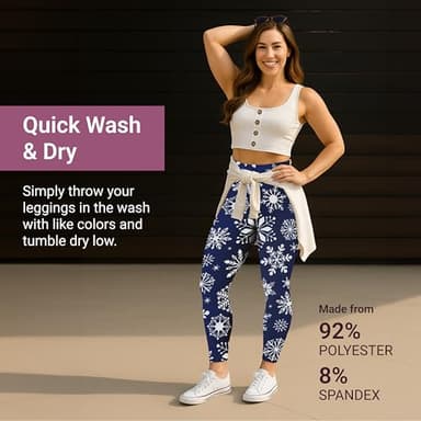 SATINA High Waisted Christmas Leggings for Women - Holiday Pants, Snowflake Tights - Comfortable and Stretchy in Versatile Sizes and Colors - Blue - Image 6