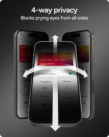 ZAGG Privacy XTR Screen Protector for iPhone 17 Pro Max - 4-Way Privacy Full-Screen Filter, 5X Stronger, Fingerprint-Resistant Tempered Glass, Smooth Feel, Easy Two-Step Installation - Image 3