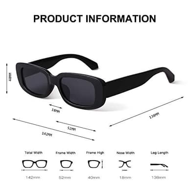 BUTABY Rectangle Sunglasses for Women Retro Driving Glasses 90’s Vintage Fashion Narrow Square Frame UV400 Protection Black & Leopard - Image 4