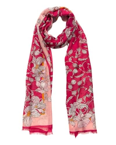 Humble Hilo Vector Art Fashion Scarf or Shawl Vibrant Colorful Patterned Lightweight Neckwear or Wrap for Women (Pink Floral, Large) - Image 1