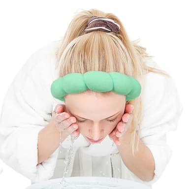 Zkptops Spa Headband for Washing Face Wristband Set Sponge Makeup Skincare Headband Wrist Towels Bubble Soft Hairband for Women Puffy Headwear Winter Non Slip Thick Thin Hair Accessory(Light Green-3) - Image 9