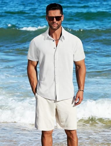 MAPICK Linen Shirts for Men Casual Stylish Button Down Shirt Summer Untucked Short Sleeve Tops Mens Beach Wedding Shirt(White,3X-Large) - Image 3