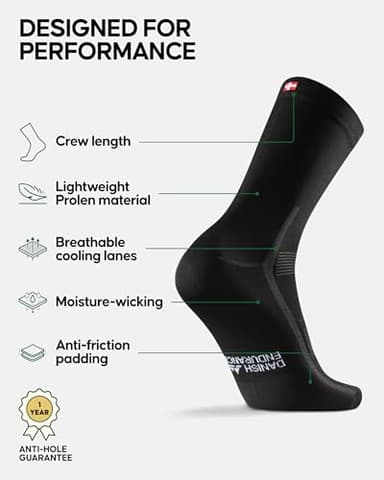 DANISH ENDURANCE 3 Pack Cycling Socks, Breathable Crew Bike Socks, Men & Women, Black, Medium - Image 2