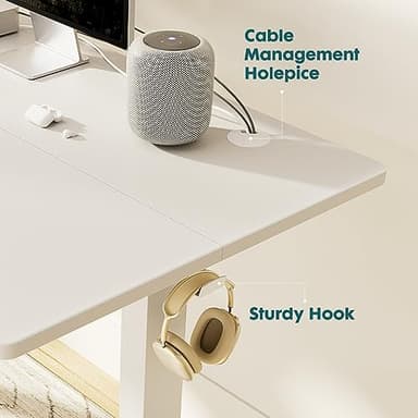 Elevon Electric Adjustable Height Standing Desk - 48 x 24 inch Sit to Stand Up Desk with Splice Board, Rising Home Office Computer Table with 2 Hook and Wire Hole for Work - Image 7