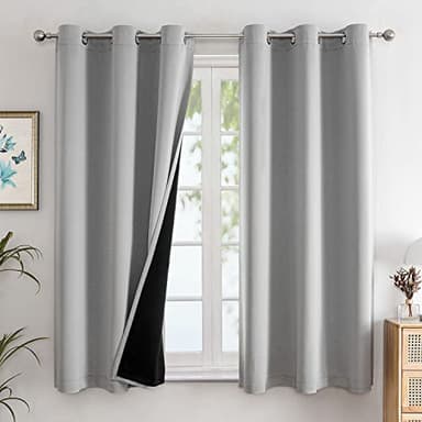 ChrisDowa 100% Blackout Curtains for Bedroom with Black Liner, 2 Thick Layers Total Blackout Thermal Insulated Grommet Window Curtains 63 Inch Length 2 Panels Set (Light Grey, 42 x 63 Inch) - Image 1
