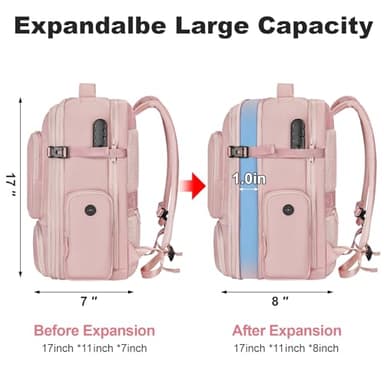 Taygeer Vacuum Backpack, Expandable Vacuum Seal Carry on Backpack with Rain Cover, 17'' laptop Compression Backpacks Travel with Shoe Compartment, TSA Approved Personal Item Compression Back Pack,Pink - Image 3