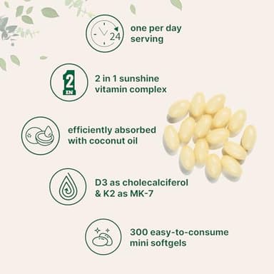 Micro Ingredients Vitamin D3 2,000 IU + K2 MK-7 50 mcg, 300 Softgels | Virgin Coconut Oil | 2-in-1 Bone, Immune & Heart Support | Easy to Swallow, Non-GMO - Image 4