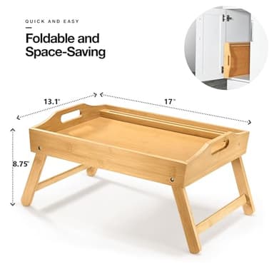 Bed Table Tray with Folding Legs, Laptop Holder and Handles - Breakfast Tray Bamboo Bed Tray for Eating, Sofa, Bed, Food Trays for Eating on Couch, Snacking and Working - Image 2