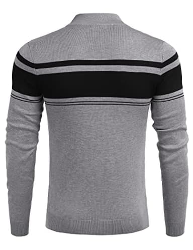COOFANDY Men's Quarter Zip Up Sweaters Slim Fit Lightweight Mock Neck Pullover Casual Polo Sweatshirts,Black & Heather Grey,XXX-Large - Image 7