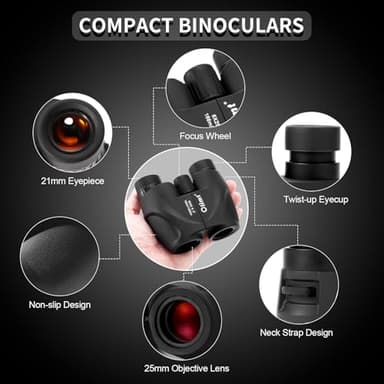 6x25 Compact Binoculars, Mini Pocket Small Portable Size 9.5° Wide Angle Field of View 21mm Large Eyepiece ED Glasses Bak-4 Prism Professional HD for Adults Travel Sports Cruise Birding Opera - Image 2
