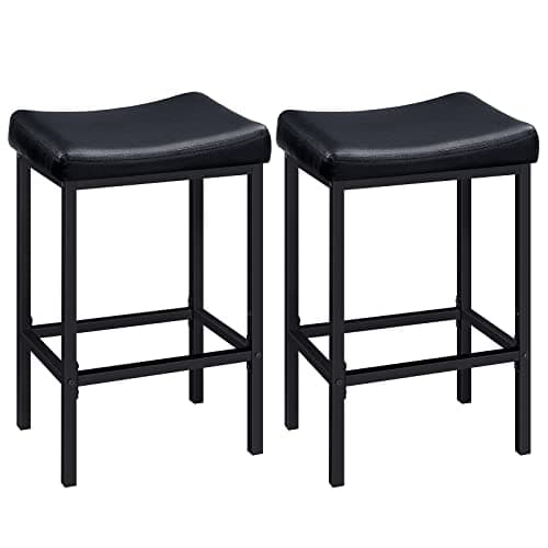 HOOBRO Bar Stools, Set of 2 Bar Chairs, Counter Height Stools, Saddle Barstools with Curved Surface, 24.8 Inches, 2.4" Thick Upholstery, for Kitchen, Dining Room, Cafe Black BB10BY01 - Image 1