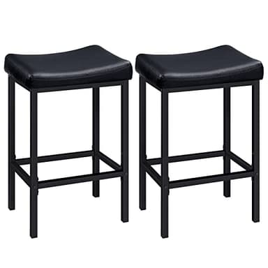 HOOBRO Bar Stools, Set of 2 Bar Chairs, Counter Height Stools, Saddle Barstools with Curved Surface, 24.8 Inches, 2.4" Thick Upholstery, for Kitchen, Dining Room, Cafe Black BB10BY01 - Image 1
