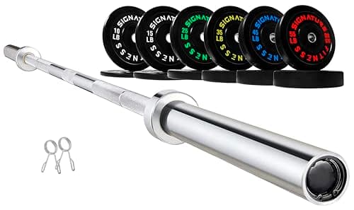 Fitvids Olympic 2" Bumper Plates Set Including 370LB Complete Weight Set (10Lb to 55LB) & 7FT Olympic Barbell Bar(415 Pounds Total), Multiple Packages - Image 1