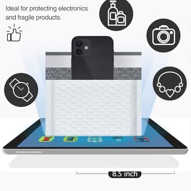 UCGOU Bubble Mailers 8.5x12 Inch White 25 Pack Usable Size 8.5x11 Poly Padded Envelopes #2 Medium Mailing Opaque Packaging Postal Self Seal Waterproof Boutique Shipping Bags for Clothes Makeup - Image 5