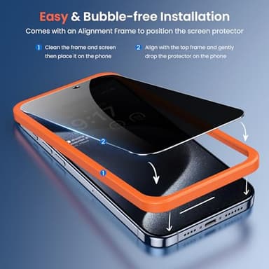 Fotbor [3+3 Pack for iPhone 15 Pro MaxPrivacy Screen Protector & Camera Lens Protector,Privacy 15 Pro Max,Anti Spy Private Tempered Glass Easy Installation Kit 6.7 Inch Accessories,Black (D-1) - Image 6