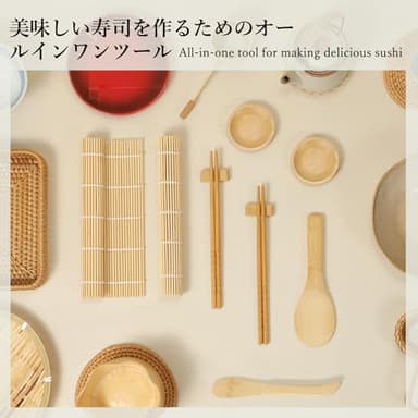 Delamu Sushi Making Kit, 20 in 1 Bazooka Roller Kit with Chef’s Knife, Bamboo Mats, Rice Mold, Temaki Sushi Mats, Rice Paddle, Spreader, Chopsticks, Sauce Dishes, Guide Book - Image 11