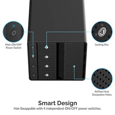 SABRENT 4-Bay USB 3.2 Gen 2 SATA Docking Station for 3.5” HDD/SSD, 10Gbps USB-C DAS, Tray-Less Hot-Swap, Aluminum Enclosure with Cooling Fan, Individual Power Switches, No RAID (DS-SC4B) - Image 3