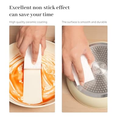 ZHANG XIAO QUAN SINCE 1628 Pots and Pans Sets Non Stick, PTFE/PFAS/PFOA Free Pots and Pans, 10Pcs Aluminium Non Toxic Cookware Set, Cream White Pots and Pans Set - Image 7