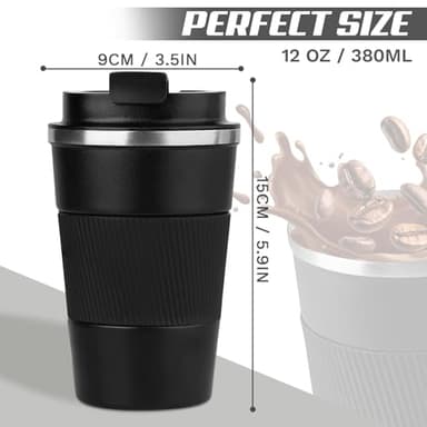 SPLMIFA Vacuum-Insulated Stainless Steel Travel Coffee Mug, Leak-Proof Reusable Coffee Cup with Lid - Keep Hot & Cold Drinks for Hours, Durable Thermos Tumbler for Men & Women (3rd-Black, 12OZ) - Image 4