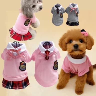 Pet Uniform School Skirts Sailor Costume Dog Campus Clothes Teddy Cute Bowtie Adorable Puppy Apparel (Small,Pink Shirt) - Image 1