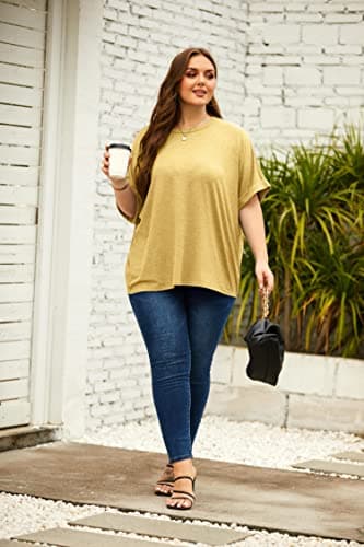 Women Oversized T-Shirt Summer Casual Short Sleeve Loose Tee Tops Yellow - Image 4