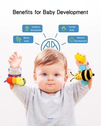 Infinno Baby Wrist Rattle Socks and Foot Finder Set, Perfect Baby Toys for 0-12 Months Newborn Boys and Girls As Shower Gifts, Garden Bug Series - Image 4