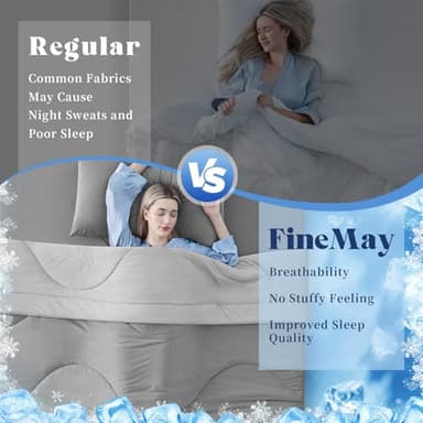 FineMay Cooling Comforter Queen Size, Double-Sided Cooling Blanket for Hot Sleepers & Night Sweats, Arc-Chill Q-Max > 0.4 Breathable Ice Blanket, Lightweight Cold Comforter (80''x90'', Light Grey) - Image 6