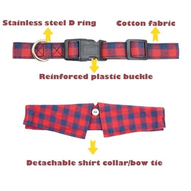 Cotton Dog Collar with Bowtie, Comfortable Adjustable Cute Lapel Design Dog Bow Tie Collar for Small Medium Large Boys and Girls Pets(Red Blue, M(12-17in) - Image 2
