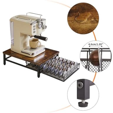 IBUYKE Coffee Pod Drawer Holder,40 Capsule Pods,Compatible for Nespresso Vertuo Pods,Wooden Top and Mesh Shelves,Home Kitchen Counter Coffee Bar Organizer, Rustic Brown,TCJ101H - Image 6