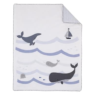 NoJo Marine Navy, Light Blue, Chambray, and White Ocean Friends 3 Piece Nursery Crib Bedding Set - Comforter, Fitted Crib Sheet, and Crib Skirt - Image 2