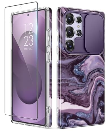 GVIEWIN for Samsung Galaxy S25 Ultra Case with Slide Camera Cover, [Screen Protector] [Shockproof Military Grade Drop Protection] Marble Slim Fit Hard PC Phone Cover S25 Ultra 6.9" 2025 (Quicksand) - Image 1
