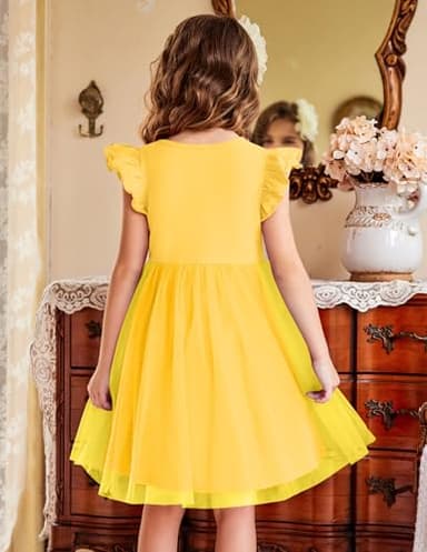 Arshiner Kids Tulle Tutu Dress for Toddler Girl Rose Red Tutu Princess Party Sundress (Yellow, 4T) - Image 3