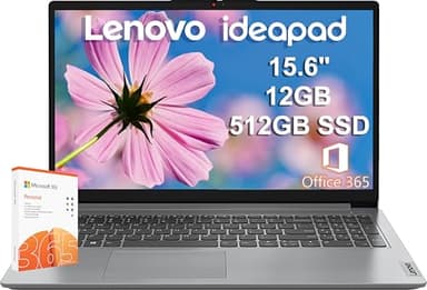 Lenovo IdeaPad 15.6" HD Laptop (12GB RAM, 512GB PCIe SSD, 1-Year Microsoft Office 365, Intel Celeron N4500) for Business, Students, Home, Numeric Keypad, Webcam, Wi-Fi 6, HDMI, Win 11 Home in S Mode - Image 1