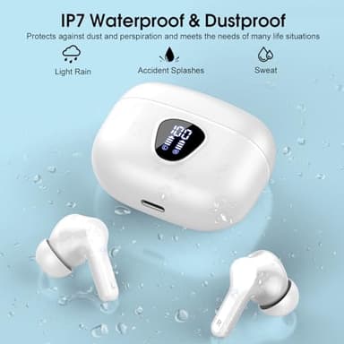Wireless Earbuds, Bluetooth 5.4 Headphones HiFi Stereo, Bluetooth Earbuds with ENC Noise Cancelling Mic, IP7 Waterproof in Ear Earphones, 48H, LED Display Ear buds for Pad Workout Sports, Deep White - Image 7
