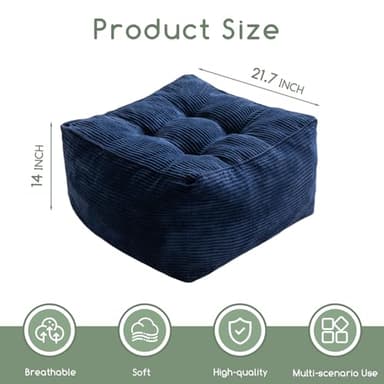 HIGOGOGO Square Stuffed Pouf Ottoman, Corduroy Poufs with Foam Chunk Filling, Furry and Fluffy Pouf Foot Stool Storage Ottoman, 21 X 21 Floor Poufs Foot Rest for Living Room, Navy - Image 2
