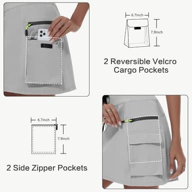 MIVEI Women's Hiking Cargo Skort Skirt High Waisted Golf Dressy Casual with Zipper Pockets Workout Sport Quick Dry Skirts Light Grey - Image 4