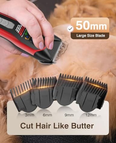 Founouly TS066 Professional Cordless Dog & Cat Clippers - Wide Blade Low Noise Pet Hair Trimmer for Thick & Long Coats, Quiet Grooming Kit for Large Breed Dogs & Cats with 180min Battery Life - Image 4