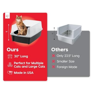 IRIS USA XX-Large Cat Litter Box, Open Top Extra Large Litter Box for Big Cats and Multi-Cat Households, High Sided Scatter Shield, Easy to Clean, 30"L x 20"W x 14"H, Black - Image 3