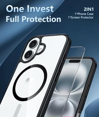 FNTCASE for iPhone 16 Plus Case: Clear Case Magnetic Military Grade Drop Protection Anti Yellowing Cell Phone Cover - Rugged Shockproof Protective Bumper Transparent Cases(B-Black) - Image 3