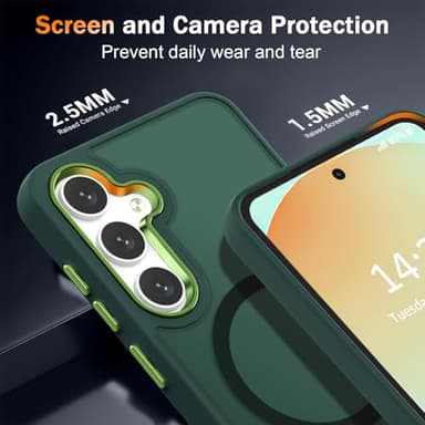 WRJ for Samsung Galaxy S25 Case,Galaxy S24 Case with Screen Protector,[Compatible with Magsafe] Magnetic Slim Matte Translucent Phone Case Women Men Shockproof Protective Cover-Green - Image 4