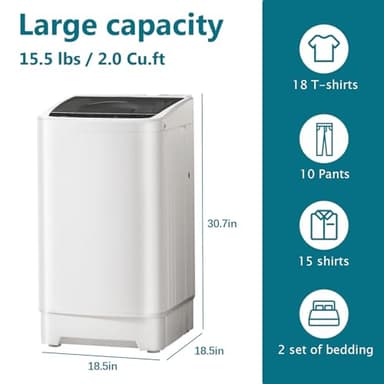 DOGHLY Portable Washing Machine, 15.5LBS Full Automatic Washer with Spinner, 10 Programs Compact Laundry Machine for Apartment, RV, Dorm Home Use, Mini Washing Machine Perfect for Small Spaces - Image 6