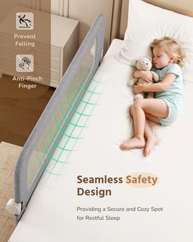 HOMEAL Bed Rail for Toddlers - 59"x24" Extra Long Foldable Toddler Bed Rails for King, Queen, Twin, Full, Double Bed - Breathable Guard Rail for Toddlers with U-Shape Base, Grey - Image 5