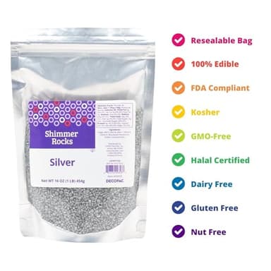 DecoPac Shimmer Rocks, Silver Sugar Candy Decorations For Cakes, Toppings, and Cupcakes | Metallic | Crystal Sprinkles | 1lb Pack - Image 3