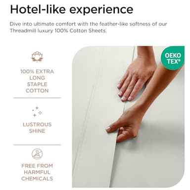 Threadmill 100% Cotton Sheets for Queen Size Bed - 600 Thread Count Queen Bed Sheets Set with 16” Deep Pocket - Sateen Weave 4-Piece Bedding Set with Cooling Effect, Light Grey - Image 4