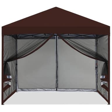 MASTERCANOPY Pop-Up Quick Outdoor Canopy with Netting Screen Walls (10x10, Coffee) - Image 6