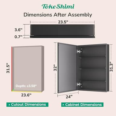 TokeShimi 24 x 32 Mirrored Medicine Cabinet Recessed or Surface Mount, Aluminum Tempered Bathroom Medicine Cabinet with Mirror with Storage Black Stepless Adjustable Metal Shelves Farmhouse - Image 2