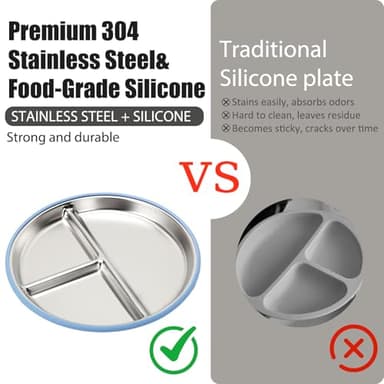 MISSLILI Stainless Steel Baby Plate and Bowls with Suction, Divided Kids Baby Plate and Toddler Bowl with Removable Silicone Suction, Non-Slip Baby Feeding Set Dishwasher Safe，4 Packs - Image 5